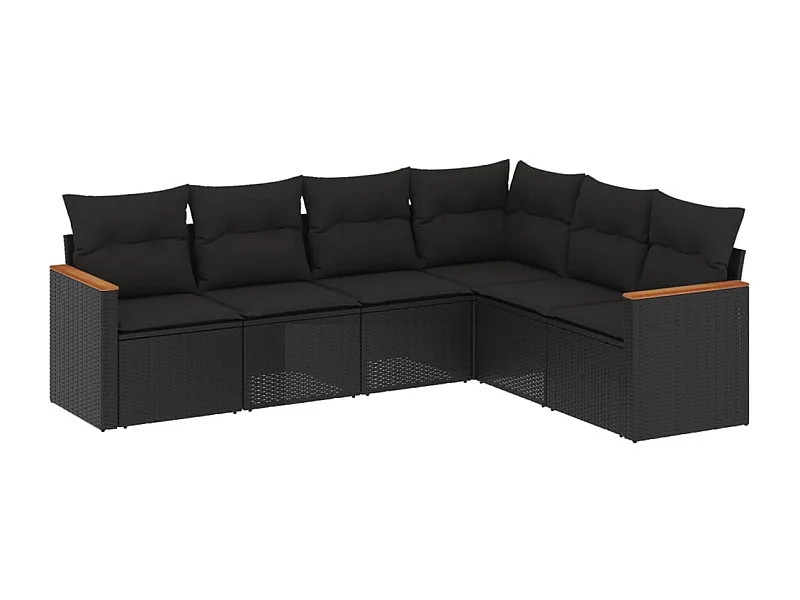 Salon de jardin 6 pcs avec coussins noir résine tressée
