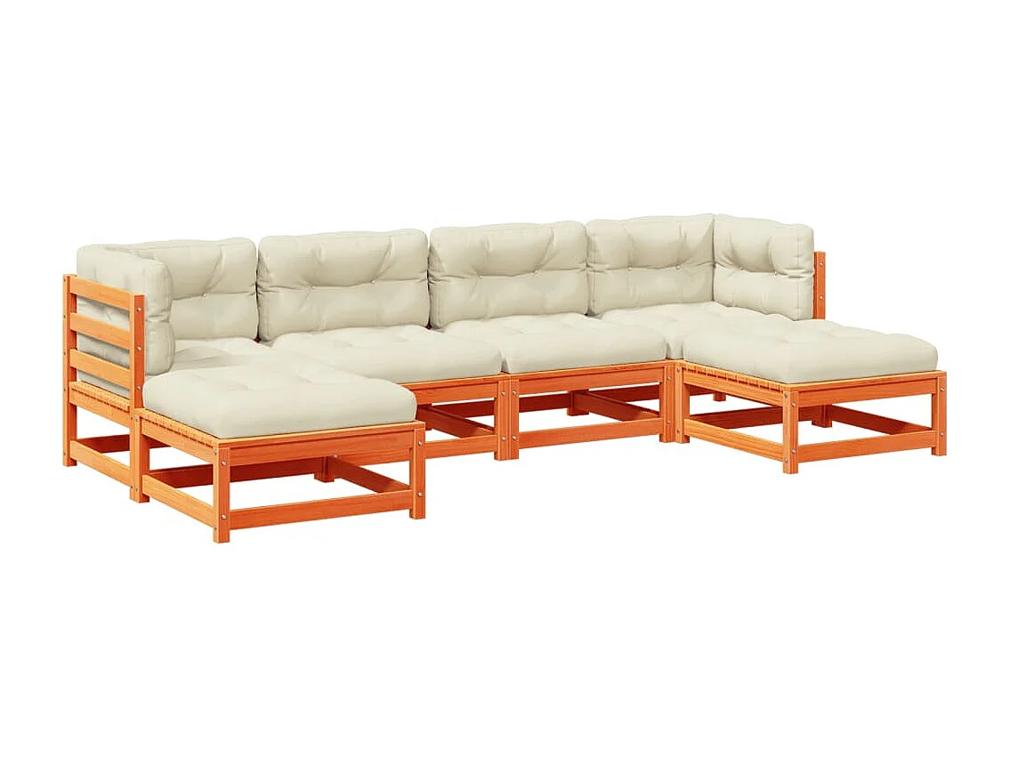 Salon de jardin 6 pcs avec coussins cire marron bois pin massif