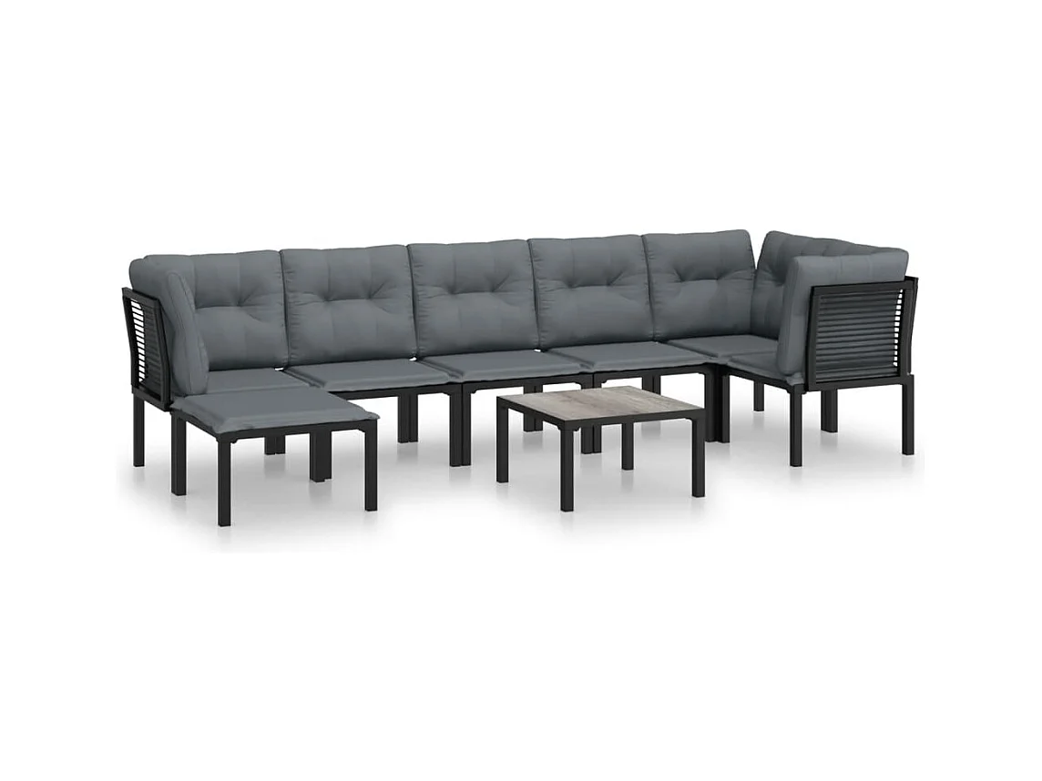Salon de jardin 8 pcs noir et gris résine tressée