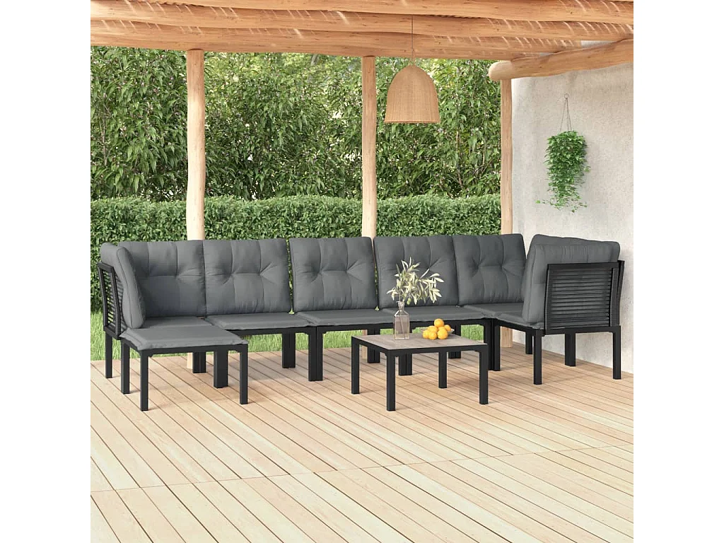 Salon de jardin 8 pcs noir et gris résine tressée