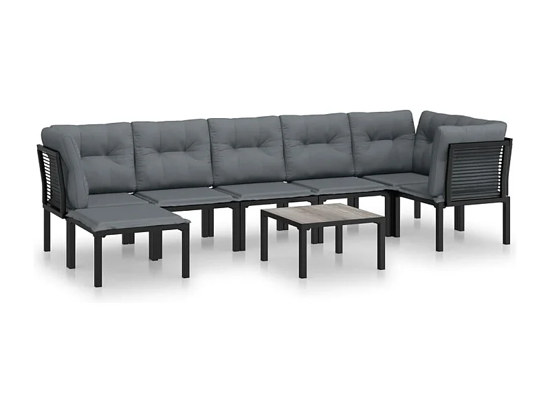 Salon de jardin 8 pcs noir et gris résine tressée