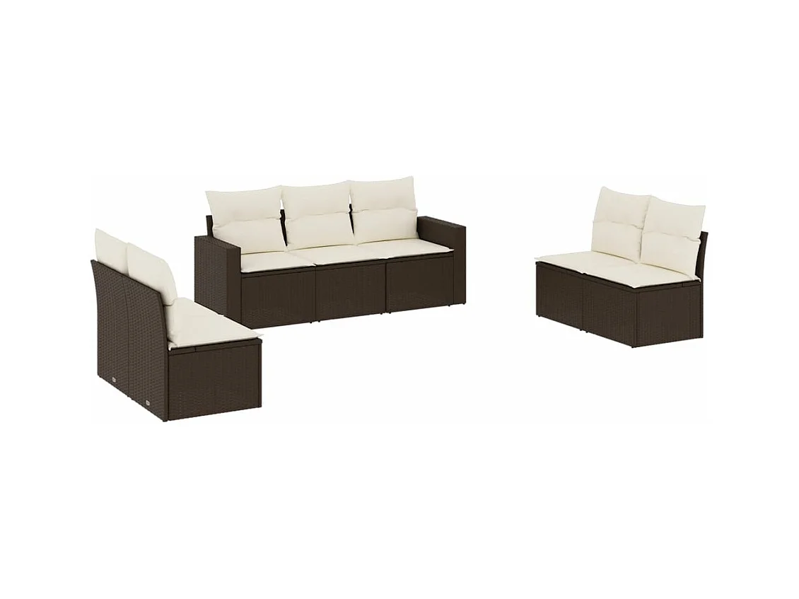 Salon de jardin avec coussins 7 pcs marron résine tressée