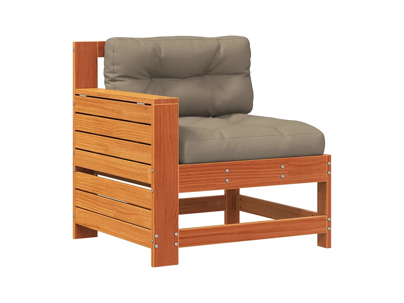 Canapé de jardin accoudoir coussins marron bois pin massif