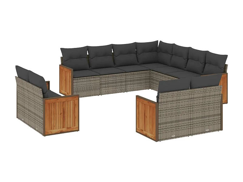 Salon de jardin 11 pcs avec coussins gris résine tressée