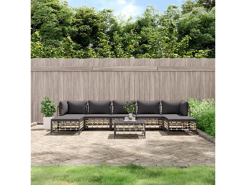 Salon de jardin 8 pcs avec coussins anthracite résine tressée