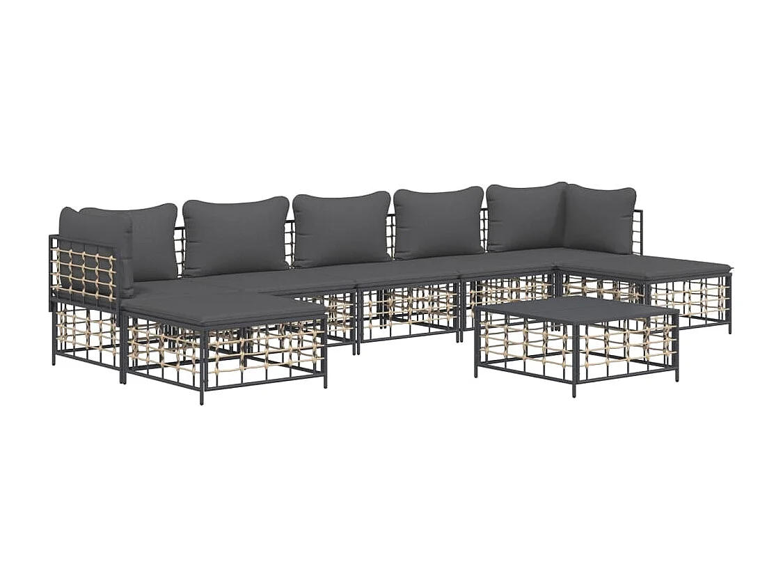 Salon de jardin 8 pcs avec coussins anthracite résine tressée