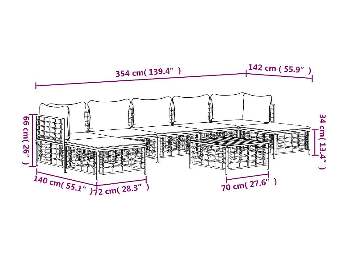 Salon de jardin 8 pcs avec coussins anthracite résine tressée