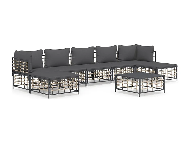 Salon de jardin 8 pcs avec coussins anthracite résine tressée