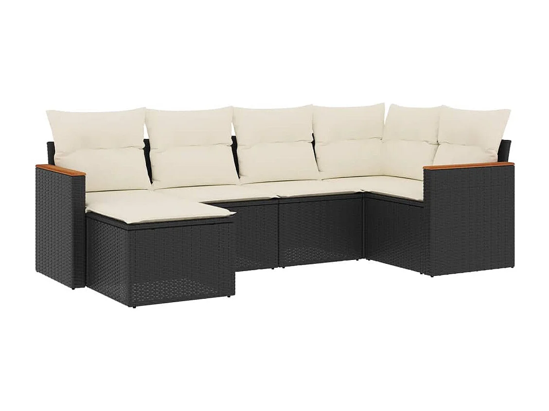 Salon de jardin 6 pcs avec coussins noir résine tressée