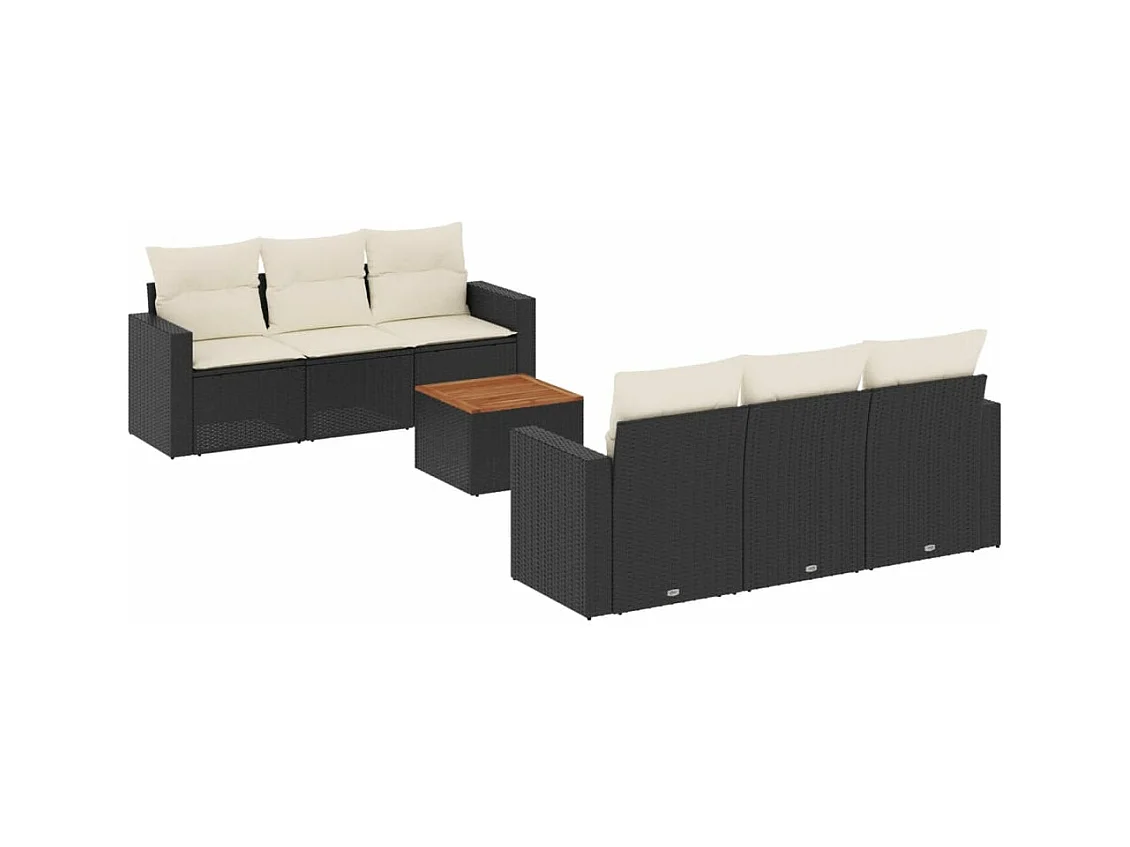 Salon de jardin 7 pcs avec coussins noir résine tressée