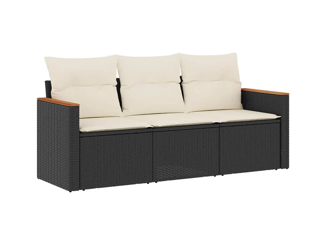 Salon de jardin 3 pcs avec coussins noir résine tressée