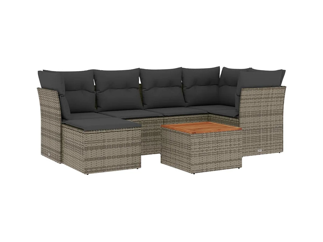 Salon de jardin avec coussins 7 pcs gris résine tressée