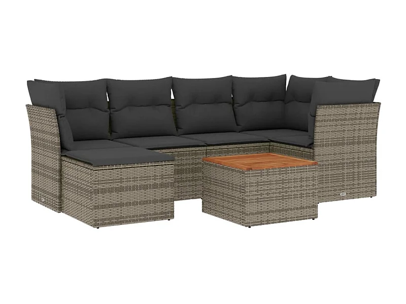 Salon de jardin avec coussins 7 pcs gris résine tressée