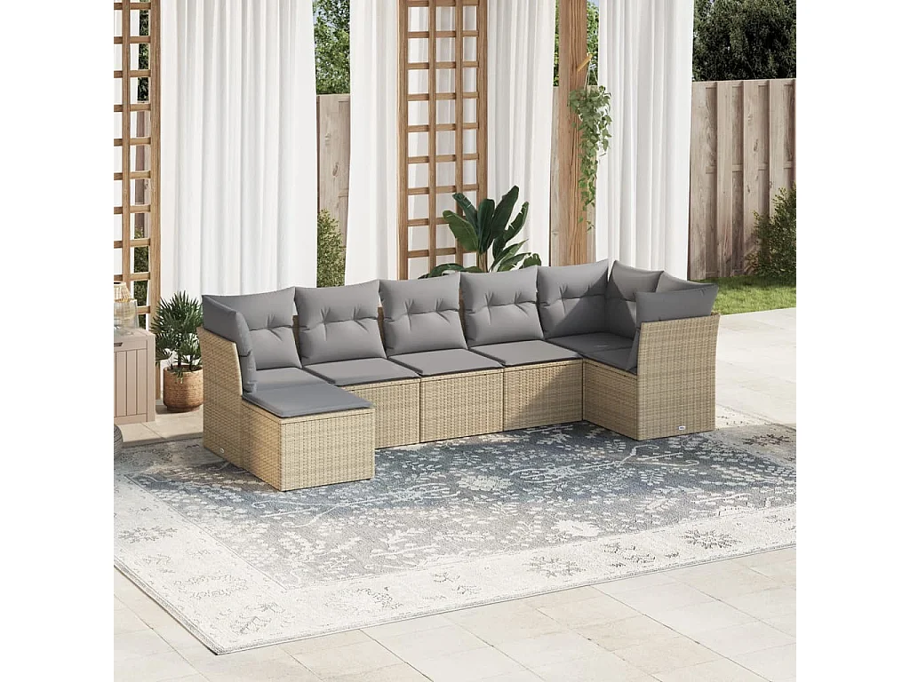 Salon de jardin avec coussins 7 pcs beige résine tressée