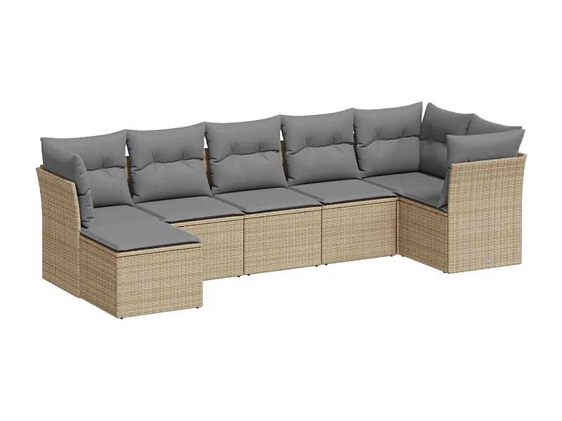 Salon de jardin avec coussins 7 pcs beige résine tressée