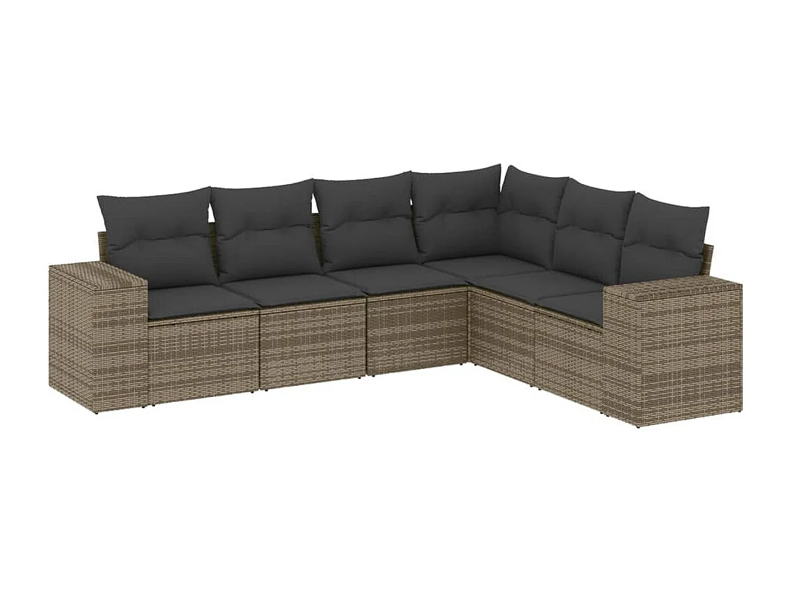 Salon de jardin 6 pcs avec coussins gris résine tressée