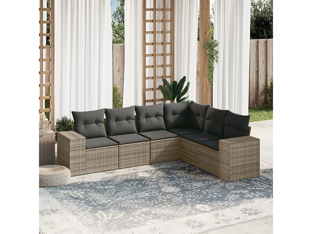 Salon de jardin 6 pcs avec coussins gris résine tressée