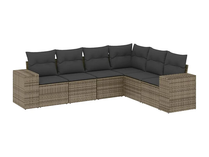 Salon de jardin 6 pcs avec coussins gris résine tressée