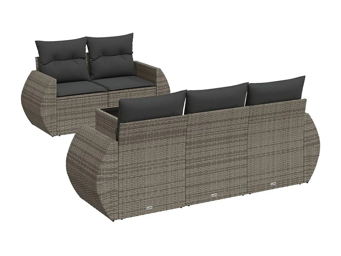 Salon de jardin 6 pcs avec coussins gris résine tressée