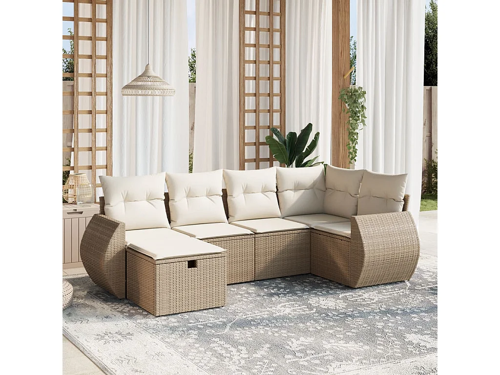 Salon de jardin avec coussins 6 pcs beige résine tressée
