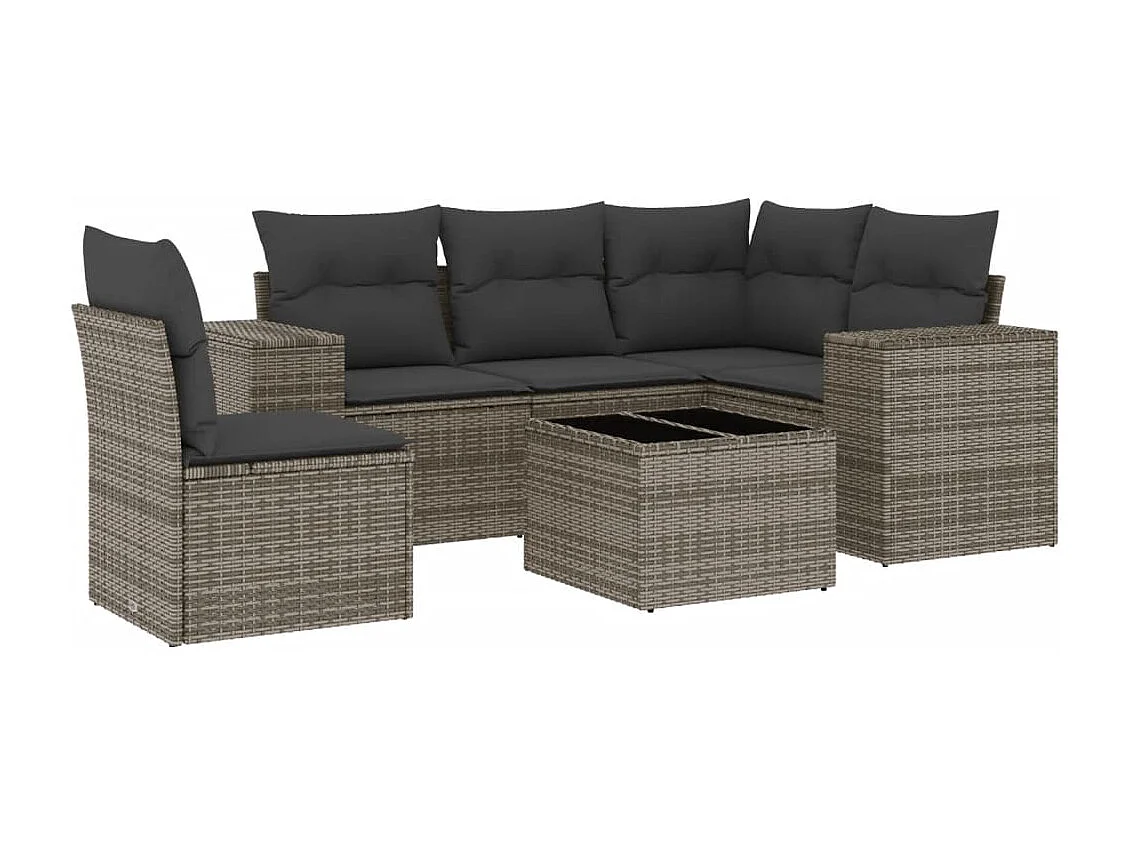 Salon de jardin 6 pcs avec coussins gris résine tressée