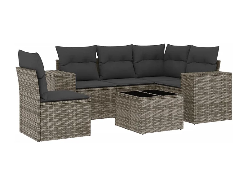 Salon de jardin 6 pcs avec coussins gris résine tressée