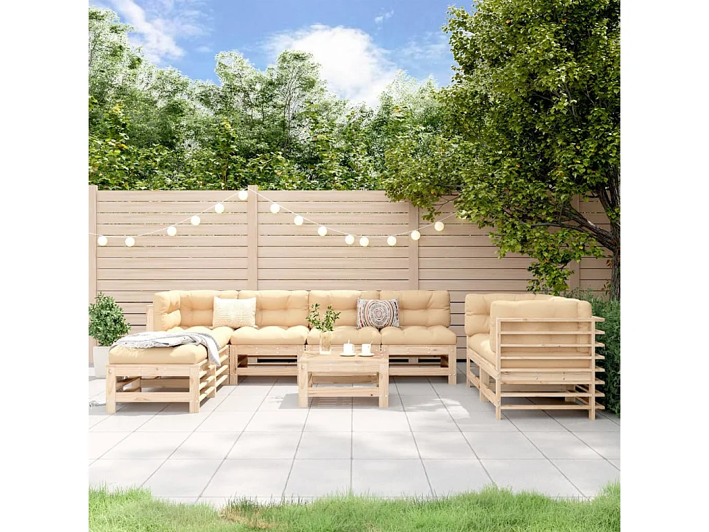 Salon de jardin 9 pcs Bois de pin massif