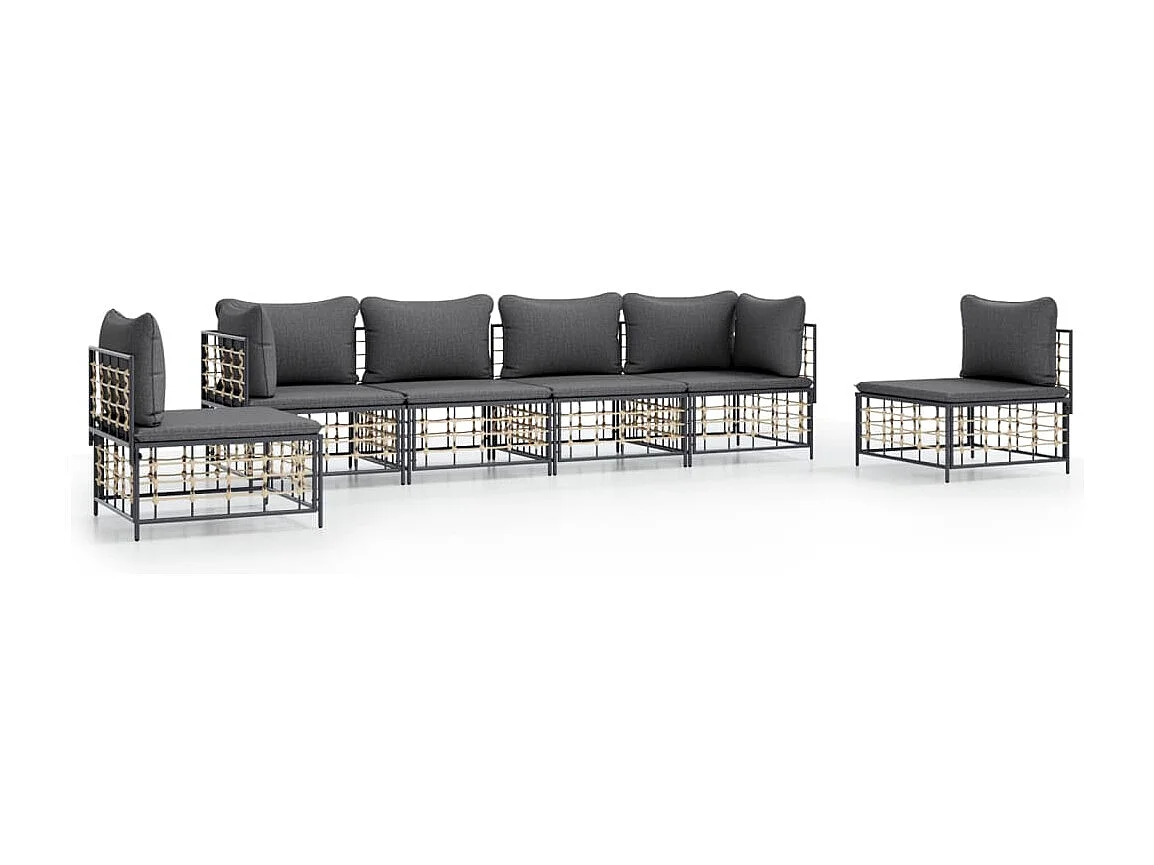 Salon de jardin 6 pcs avec coussins anthracite résine tressée
