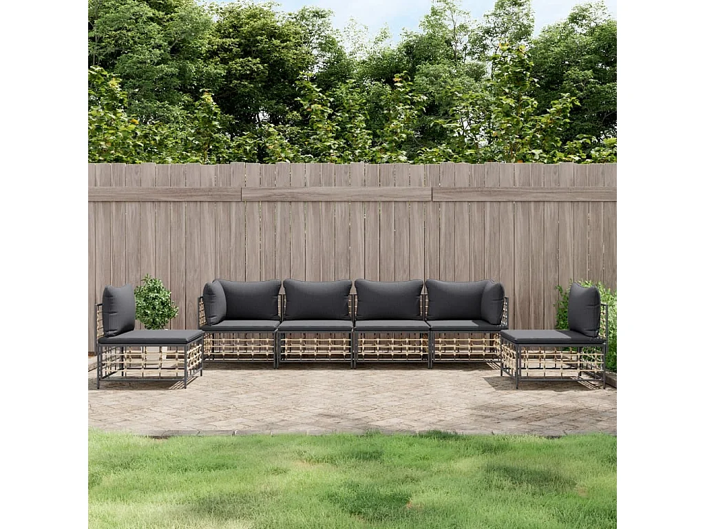 Salon de jardin 6 pcs avec coussins anthracite résine tressée