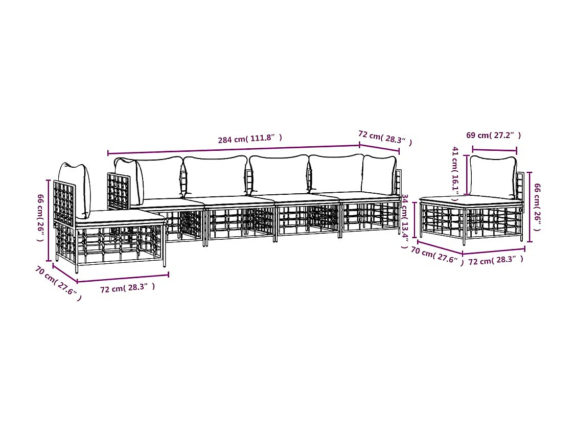 Salon de jardin 6 pcs avec coussins anthracite résine tressée