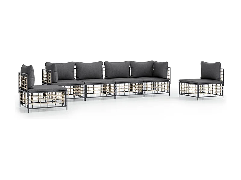 Salon de jardin 6 pcs avec coussins anthracite résine tressée