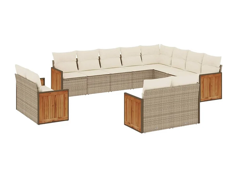 Salon de jardin avec coussins 12 pcs beige résine tressée