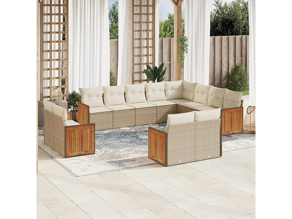 Salon de jardin avec coussins 12 pcs beige résine tressée