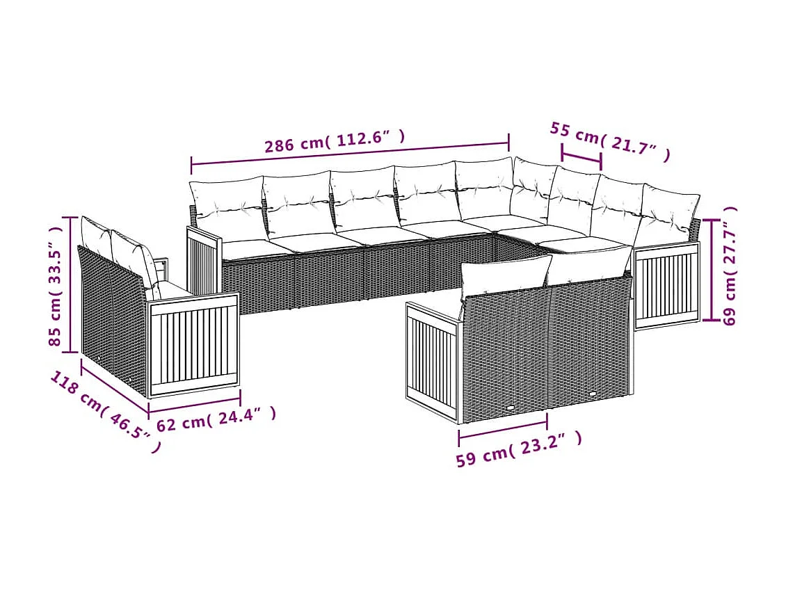 Salon de jardin avec coussins 12 pcs beige résine tressée