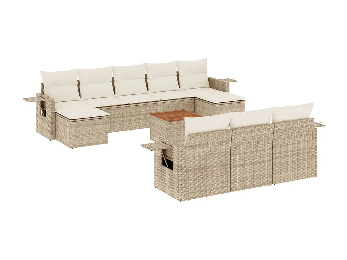 Salon de jardin 11 pcs avec coussins beige résine tressée