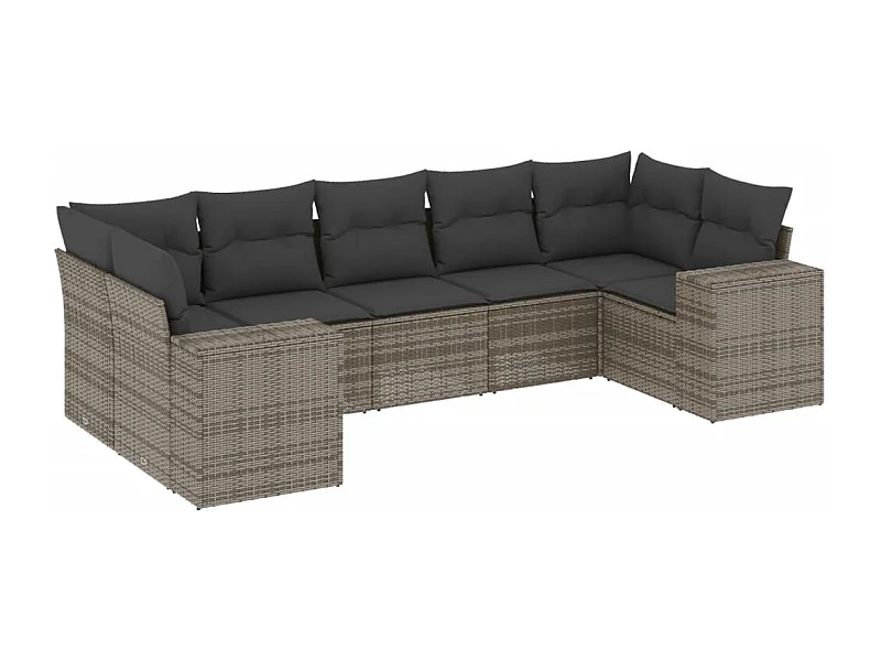 Salon de jardin avec coussins 7 pcs gris résine tressée