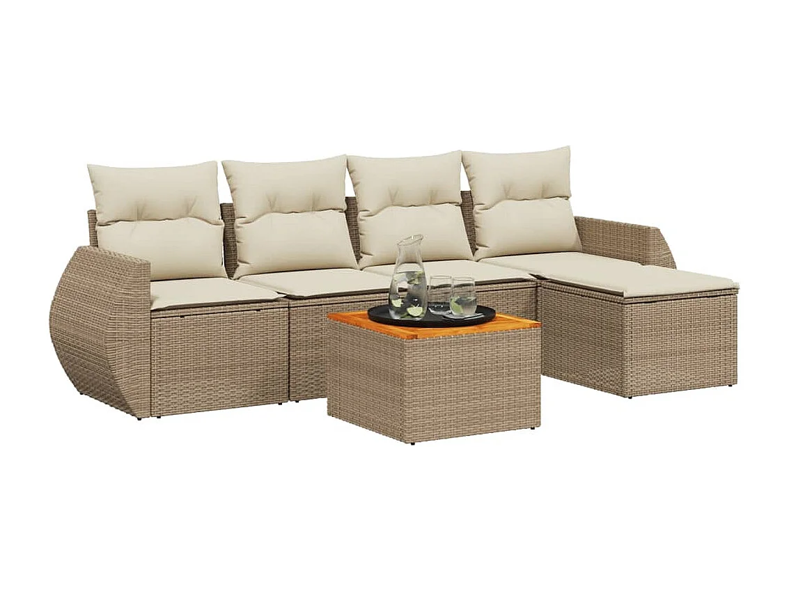 Salon de jardin avec coussins 6 pcs beige résine tressée