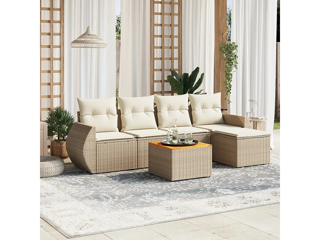 Salon de jardin avec coussins 6 pcs beige résine tressée