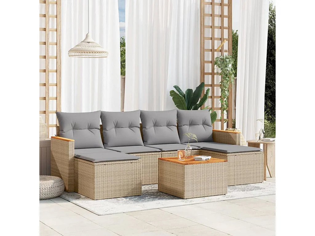 Salon de jardin avec coussins 7pcs mélange beige résine tressée