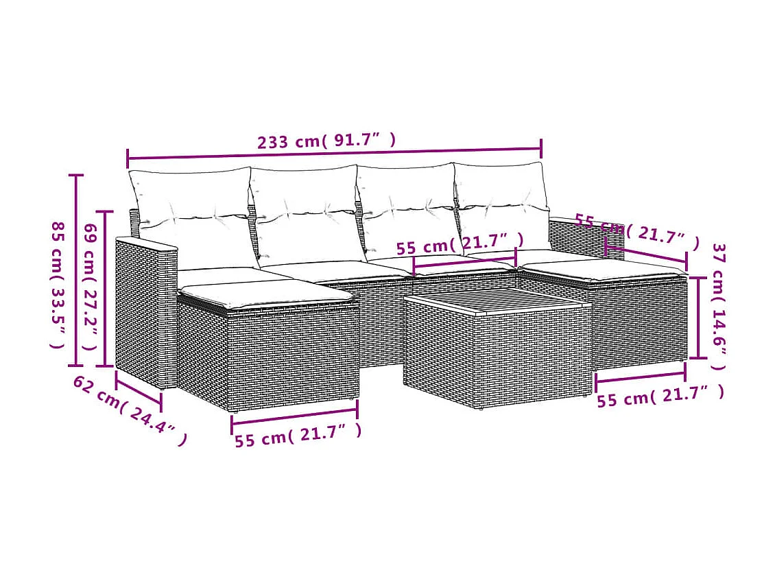 Salon de jardin avec coussins 7pcs mélange beige résine tressée