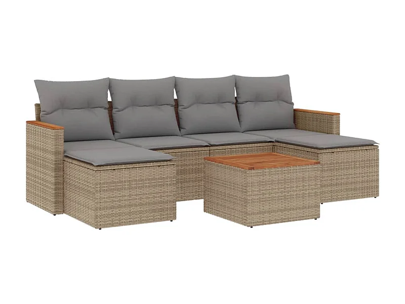 Salon de jardin avec coussins 7pcs mélange beige résine tressée