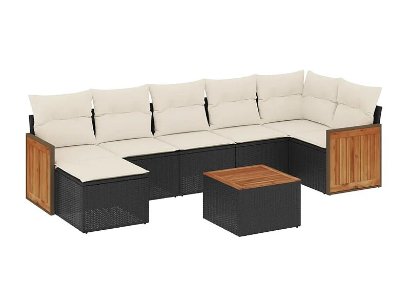Salon de jardin 8 pcs avec coussins noir résine tressée
