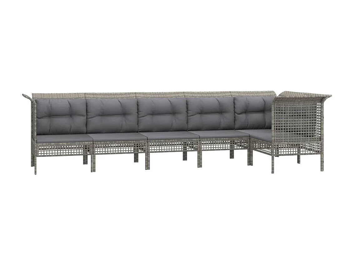 Salon de jardin 6 pcs avec coussins Gris Résine tressée