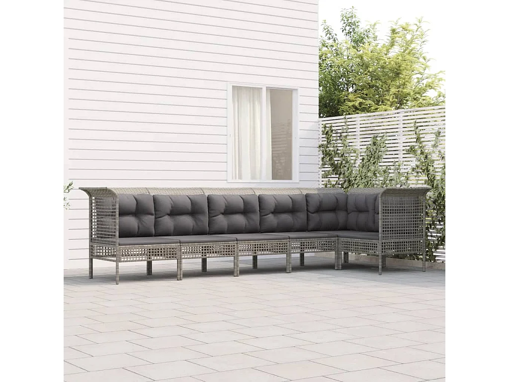 Salon de jardin 6 pcs avec coussins Gris Résine tressée