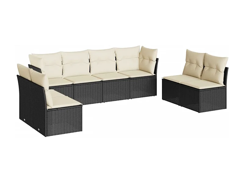 Salon de jardin 8 pcs avec coussins noir résine tressée