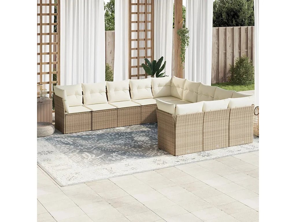 Salon de jardin 11 pcs avec coussins beige résine tressée