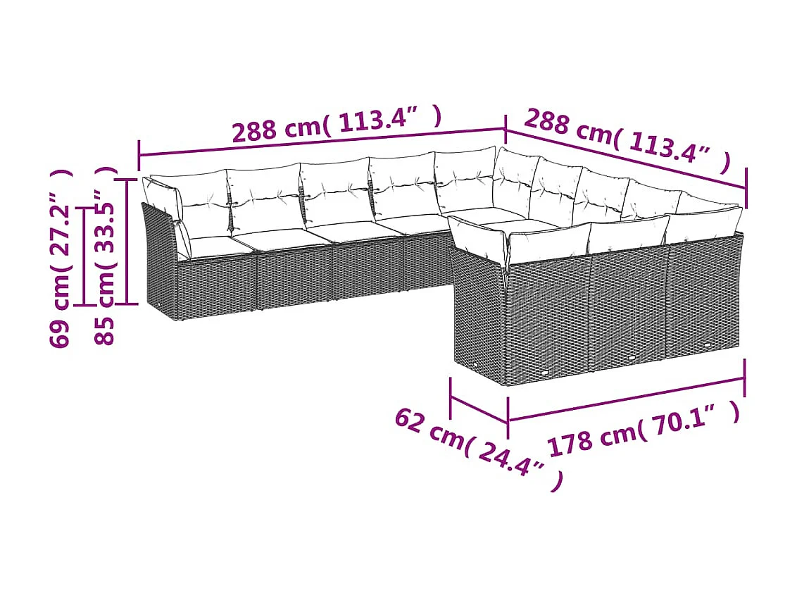 Salon de jardin 11 pcs avec coussins beige résine tressée