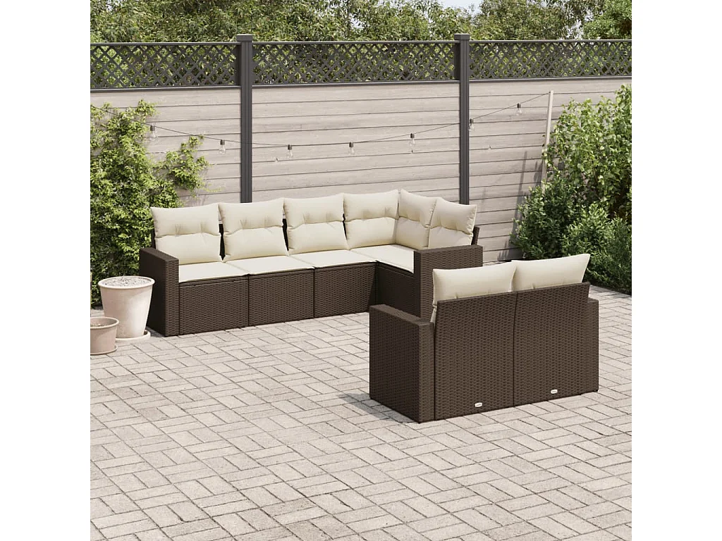 Salon de jardin avec coussins 7 pcs marron résine tressée