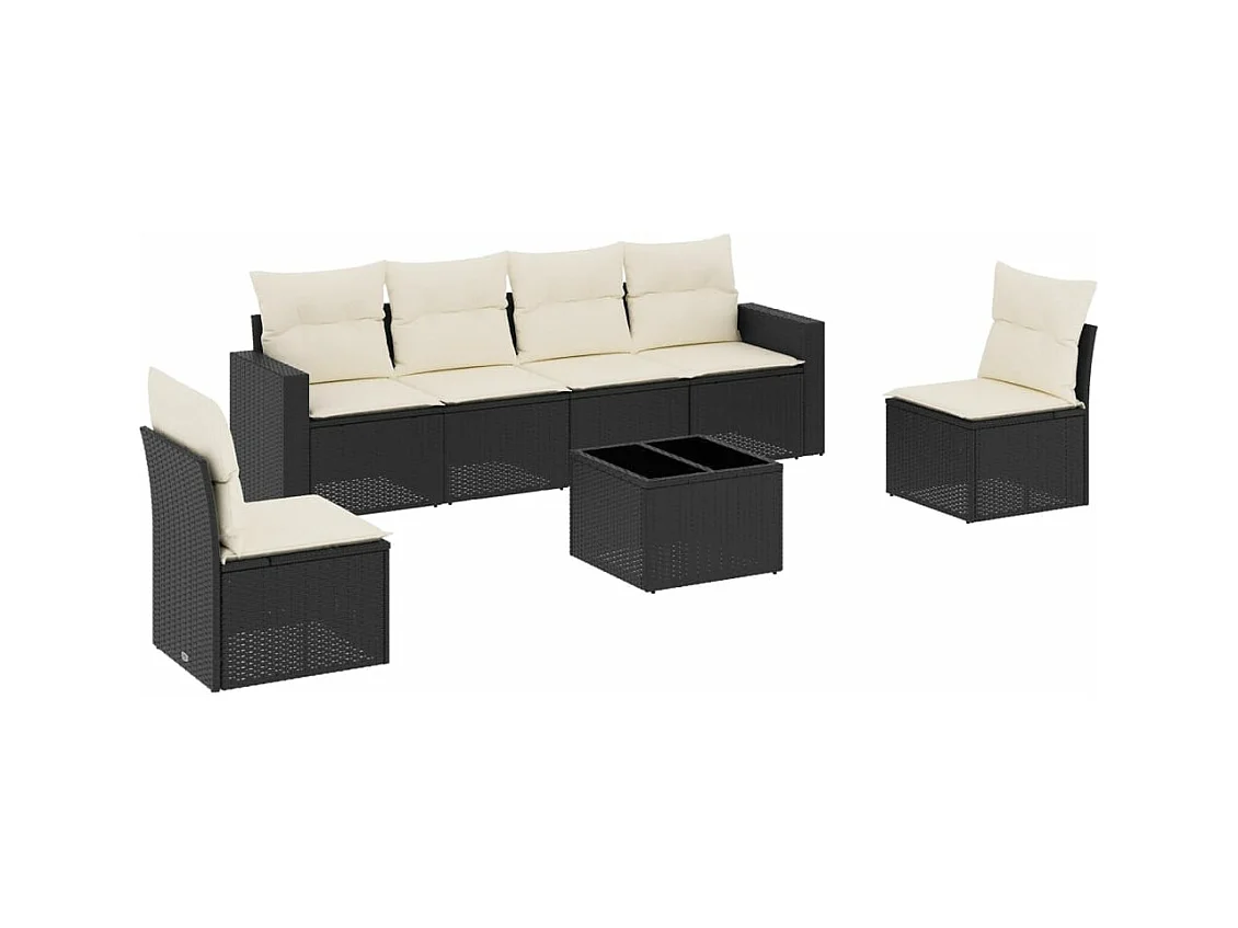 Salon de jardin 7 pcs avec coussins noir résine tressée