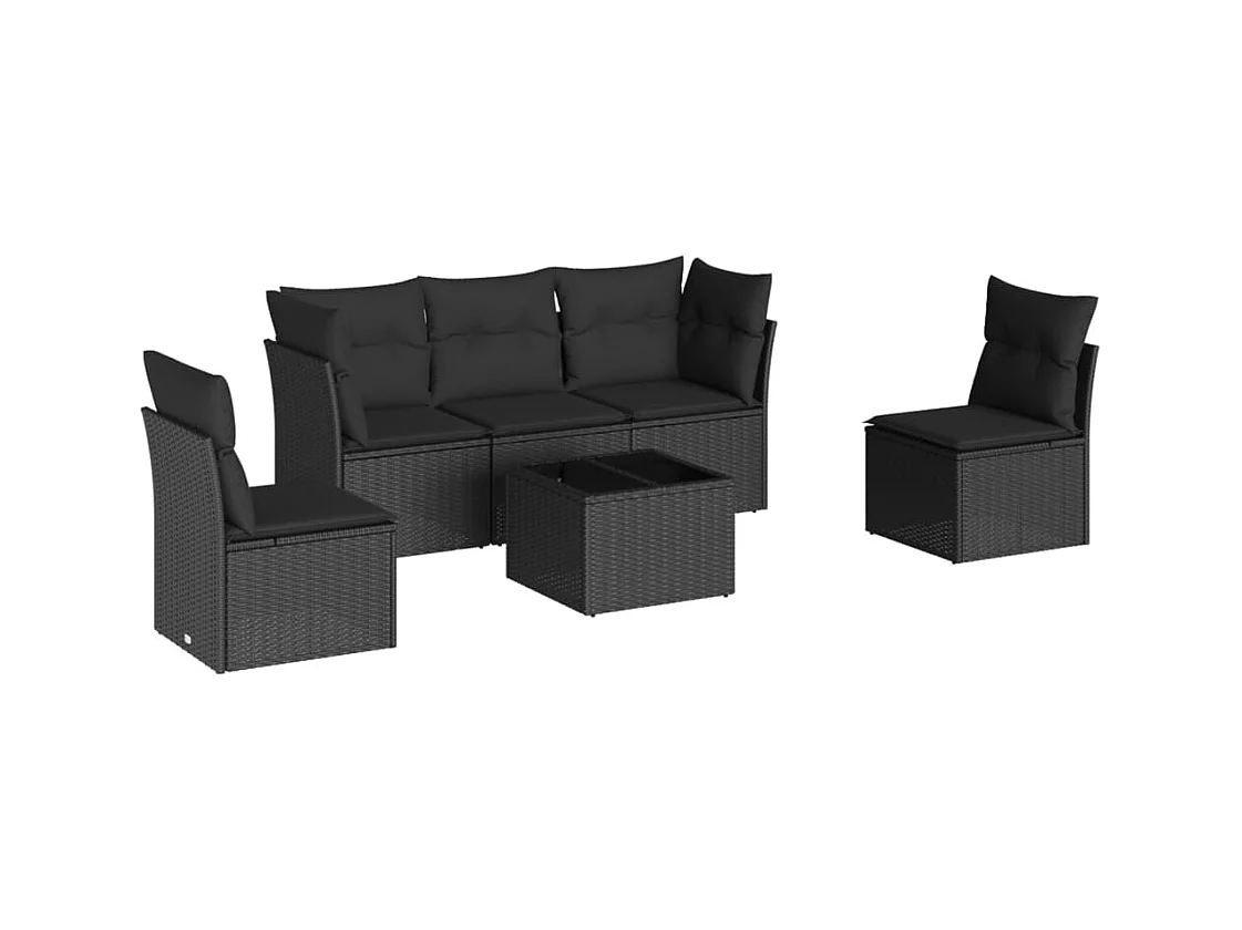 Salon de jardin 6 pcs avec coussins noir résine tressée